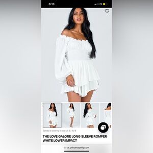 PRINCESS POLLY THE LOVE GALORE LONG SLEEVE ROMPER WHITE LOWER IMPACT